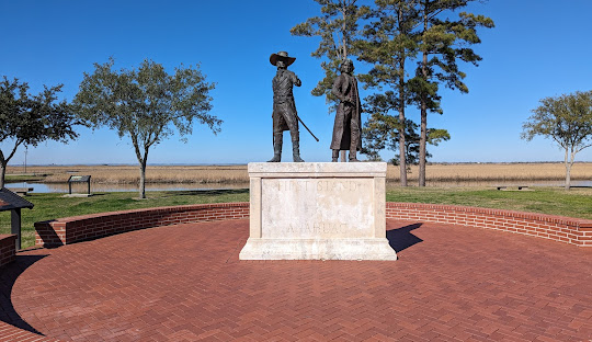 The Fort Anahuac monument overlooking the bay in Chambers County, Texas