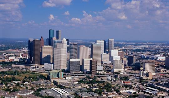 The Houston downtown skyline in Harris County, Texas