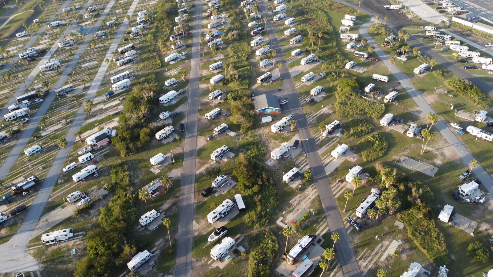 Many RVs parked at the lot